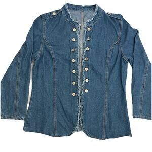 Women’s Lightweight Denim Jacket Long Sleeve Denim Jeans Outwear,Blue Size XXL